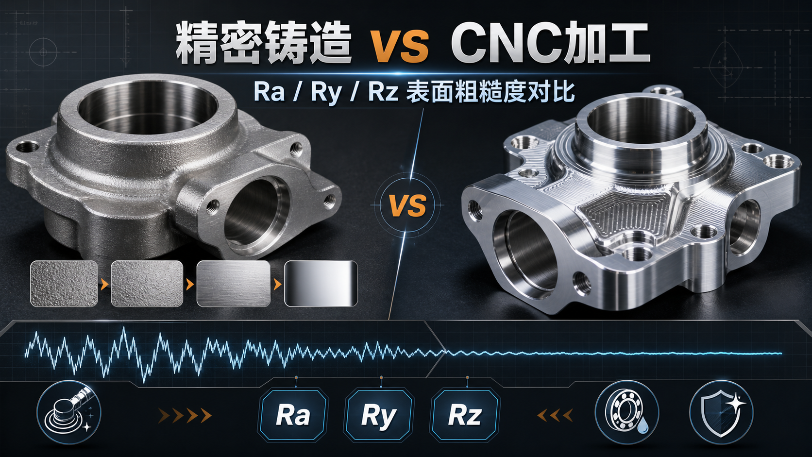 精密铸造表面粗糙度：CNC加工中Ra、Ry、Rz与抛光处理对比