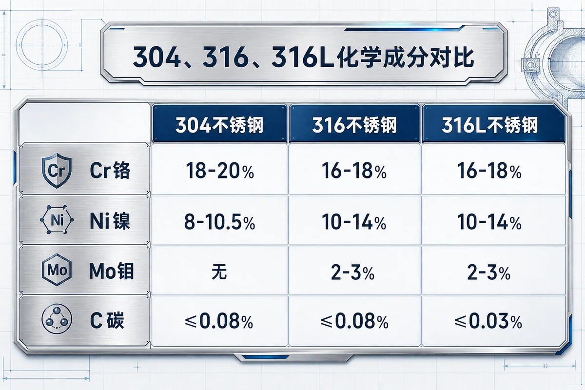 304 316 316L化学成分对比